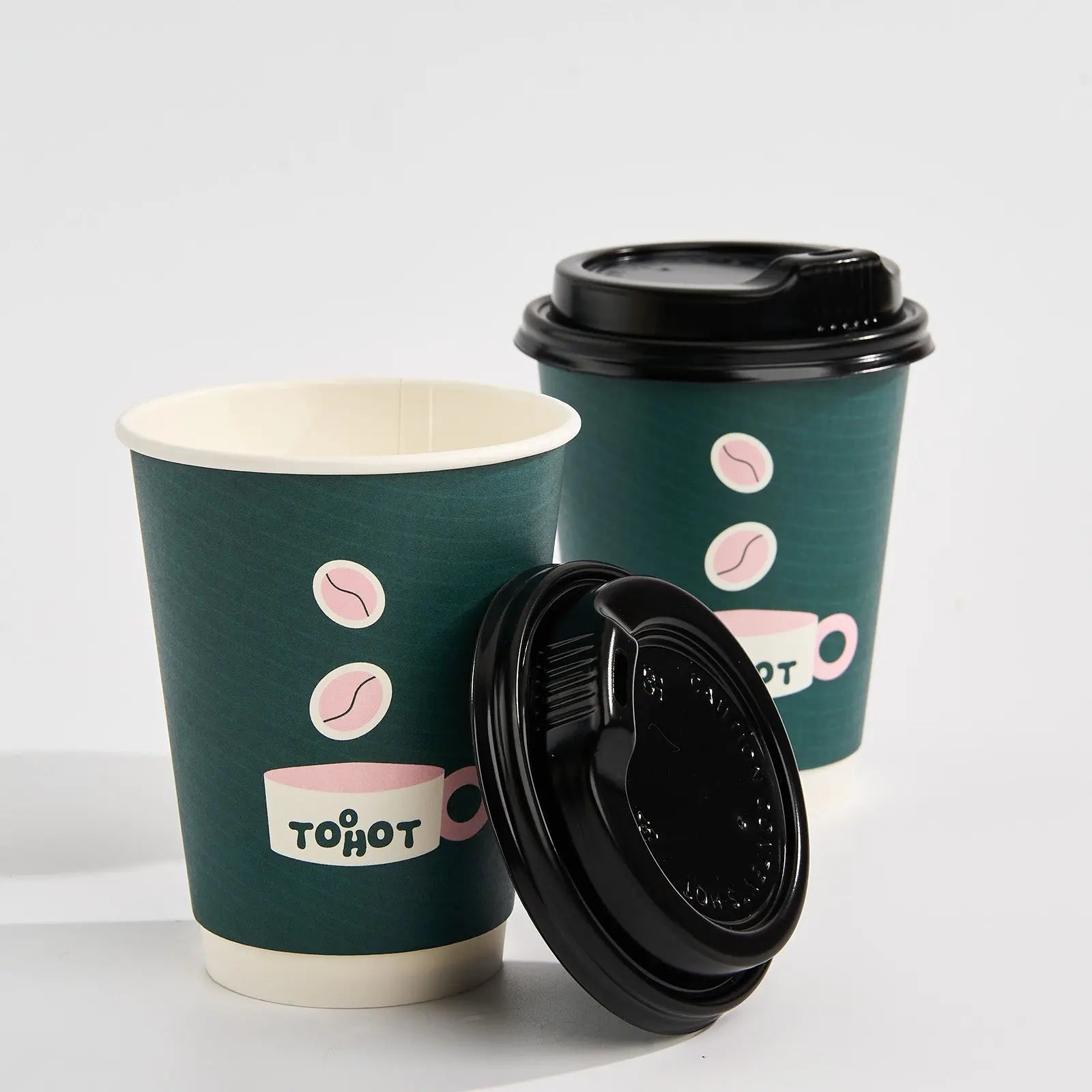 12 oz Custom Recyclable Double Wall Paper Cups with Lids-SPU RacetopPrint